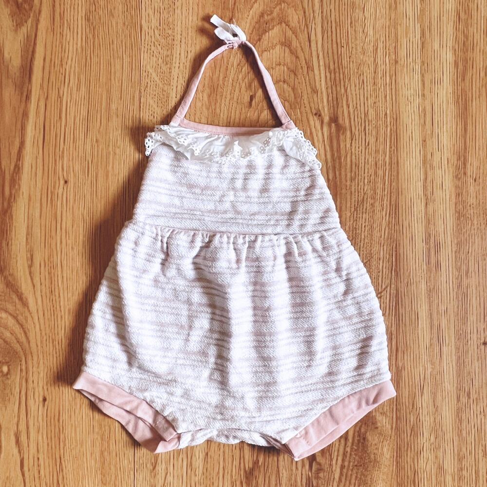 Shabby Chic Blush And White Eyelet Trim Romper